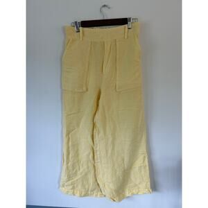 YFB yellow pants women size L butter yellow linen blend pull on wide leg cropped